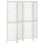 Vidaxl cloison de s�paration 4 panneaux blanc bois de paulownia massif