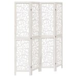 Vidaxl cloison de sparation 4 panneaux blanc bois de paulownia massif