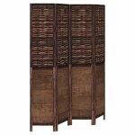 Vidaxl cloison de s�paration 4 panneaux marron fonc� paulownia massif