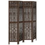 Vidaxl cloison de sparation 4 panneaux marron fonc paulownia massif