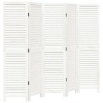 Vidaxl cloison de s�paration 5 panneaux blanc bois de paulownia massif