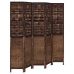 Vidaxl cloison de s�paration 5 panneaux marron fonc� paulownia massif