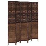 Vidaxl cloison de s�paration 5 panneaux marron fonc� paulownia massif