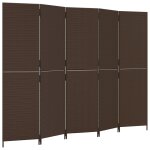 Vidaxl cloison de s�paration 5 panneaux marron r�sine tress�e