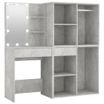 Vidaxl coiffeuse � led avec 2 armoires gris b�ton bois d'ing�nierie
