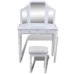 Vidaxl coiffeuse avec miroir et tabouret 2 tiroirs blanc