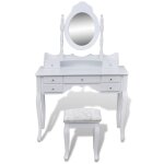 Vidaxl coiffeuse avec miroir et tabouret 7 tiroirs blanc