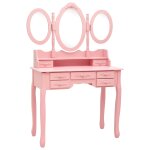 Vidaxl coiffeuse avec tabouret et miroir pliable en 3 rose
