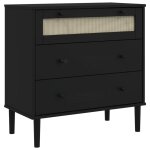 Vidaxl commode senja aspect de rotin noir bois de pin solide