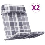 Vidaxl coussins de chaise adirondack lot de 2 carreaux gris