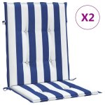 Vidaxl coussins de chaise  dossier bas lot de 2 rayures bleu et blanc