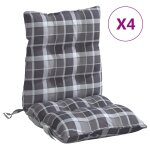 Vidaxl coussins de chaise � dossier bas lot de 4 motif � carreaux gris