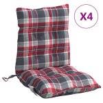 Vidaxl coussins de chaise � dossier bas lot de 4 motif carreaux rouge