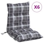 Vidaxl coussins de chaise � dossier bas lot de 6 motif � carreaux gris