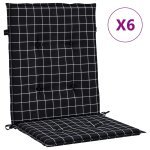 Vidaxl coussins de chaise � dossier bas lot de 6 noir � carreaux tissu