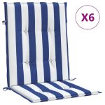 Vidaxl coussins de chaise � dossier bas lot de 6 rayures bleu et blanc