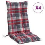 Vidaxl coussins de chaise � dossier haut lot de 4 motif carreaux rouge