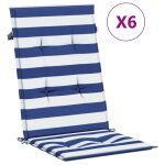 Vidaxl coussins de chaise � dossier haut lot de 6 rayures bleu / blanc
