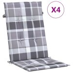 Vidaxl coussins de chaise jardin  dossier haut lot de 4 carreaux gris