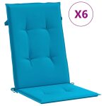 Vidaxl coussins de chaise de jardin  dossier haut lot de 6 bleu tissu
