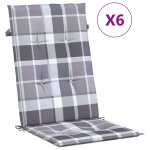 Vidaxl coussins de chaise jardin  dossier haut lot de 6 carreaux gris