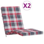 Vidaxl coussins de chaise longue lot de 2 motif  carreaux rouges