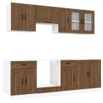 Vidaxl ensemble de 8 meubles de cuisine en bois d'ing�nierie  kalmar  en ch�ne brun