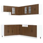 Vidaxl ensemble de 11 meubles de cuisine en bois d'ing�nierie  kalmar  en ch�ne brun