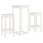 Vidaxl ensemble de bar 3 pcs blanc bois de pin massif