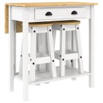 Vidaxl ensemble de bar 3 pcs blanc bois de pin massif