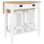 Vidaxl ensemble de bar 3 pcs blanc bois de pin massif