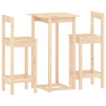 Vidaxl ensemble de bar 3 pcs bois de pin massif