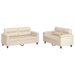 Vidaxl ensemble de canaps 2 pcs avec coussins beige tissu microfibre
