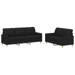 Vidaxl ensemble de canaps 2 pcs avec coussins noir tissu
