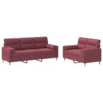Vidaxl ensemble de canaps 2 pcs avec coussins rouge bordeaux tissu
