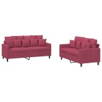 Vidaxl ensemble de canap�s 2 pcs avec coussins rouge bordeaux velours