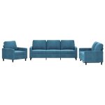 Vidaxl ensemble de canaps 3 pcs avec coussins bleu velours