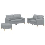 Vidaxl ensemble de canap�s 3 pcs coussins gris clair tissu
