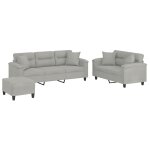 Vidaxl ensemble de canap�s 3 pcs coussins gris clair tissu microfibre