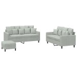 Vidaxl ensemble de canap�s 3 pcs avec coussins gris clair velours
