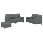 Vidaxl ensemble de canap�s 3 pcs coussins gris fonc� tissu