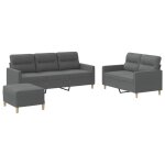 Vidaxl ensemble de canaps 3 pcs avec coussins gris fonc tissu