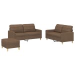 Vidaxl ensemble de canap�s 3 pcs avec coussins marron tissu