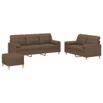 Vidaxl ensemble de canaps 3 pcs avec coussins marron tissu