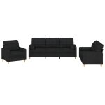 Vidaxl ensemble de canaps 3 pcs avec coussins noir tissu