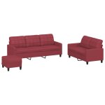 Vidaxl ensemble de canaps 3 pcs et coussins rouge bordeaux similicuir