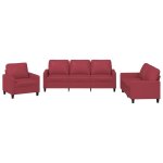 Vidaxl ensemble de canaps 3 pcs et coussins rouge bordeaux similicuir