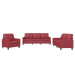 Vidaxl ensemble de canaps 3 pcs et coussins rouge bordeaux similicuir