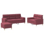 Vidaxl ensemble de canap�s 3 pcs avec coussins rouge bordeaux tissu