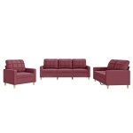 Vidaxl ensemble de canaps 3 pcs avec coussins rouge bordeaux tissu